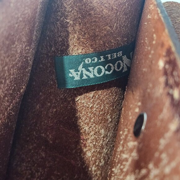 Nacona Leather Shoulder Satchel Briefcase Messenger Bag Western Tooled Buckles - Picture 5 of 11